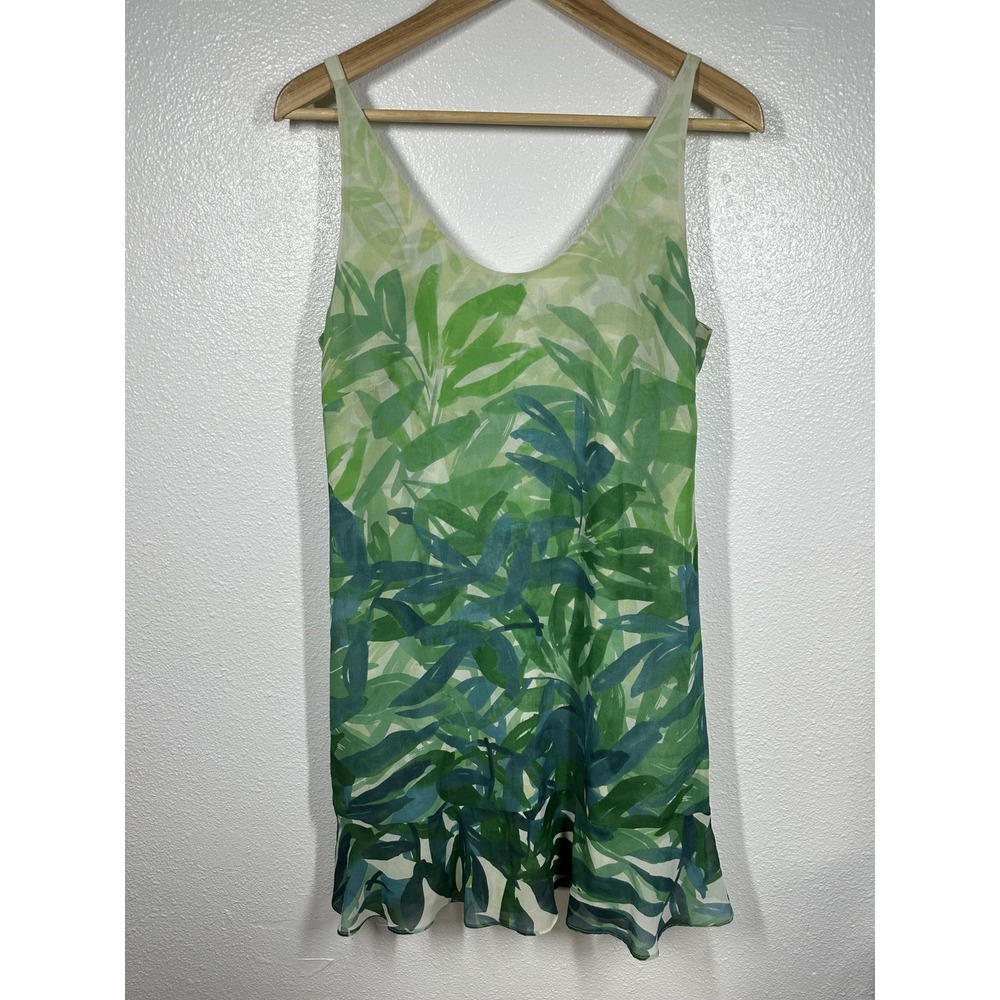 Cabi Dress Womens Small Leaf Print Sleeveless Adjustable Straps Ruffle Hem